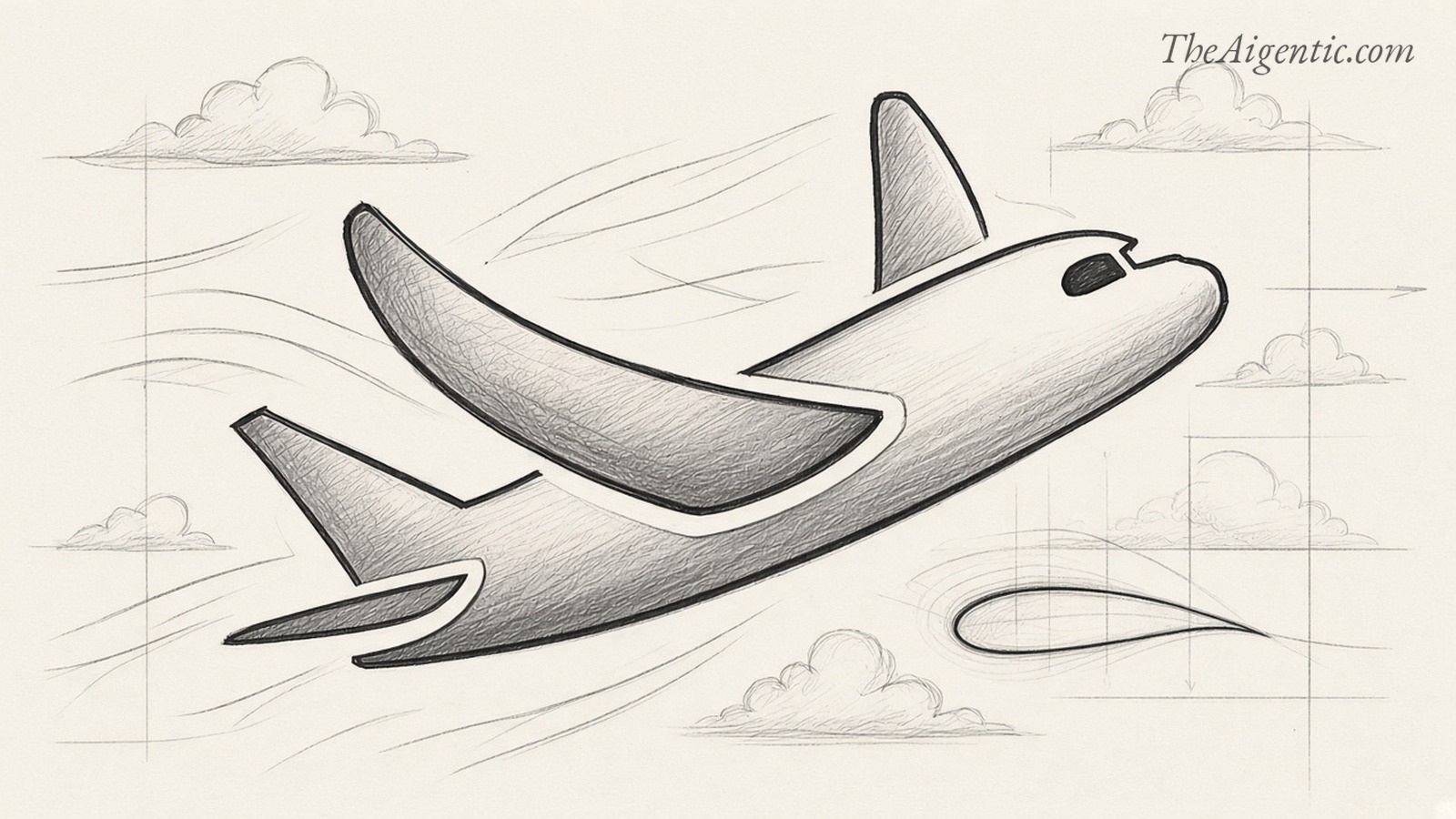 Graphite sketch of an airplane in flight for the Deep Dive on Flapping Airplanes